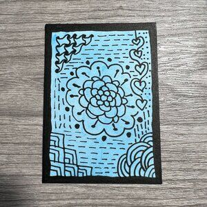 Original ACEO Art Card Black & Blue Tangle On Textured Board